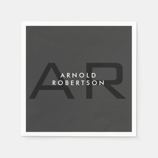 Serviette En Papier Monogramme moderne Gris clair tendance Ajouter un (Devant)