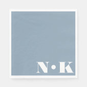 Serviette En Papier Monogramme moderne Initiales Dusty Blue Custom Wed (Devant)