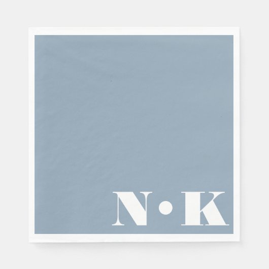 Serviette En Papier Monogramme moderne Initiales Dusty Blue Custom Wed (Devant)