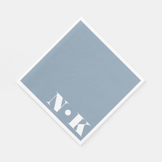 Serviette En Papier Monogramme moderne Initiales Dusty Blue Custom Wed (Coin)