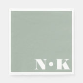 Serviette En Papier Monogramme moderne Initiales Dusty Sage Mariage pe (Devant)