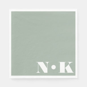 Serviette En Papier Monogramme moderne Initiales Dusty Sage Mariage pe