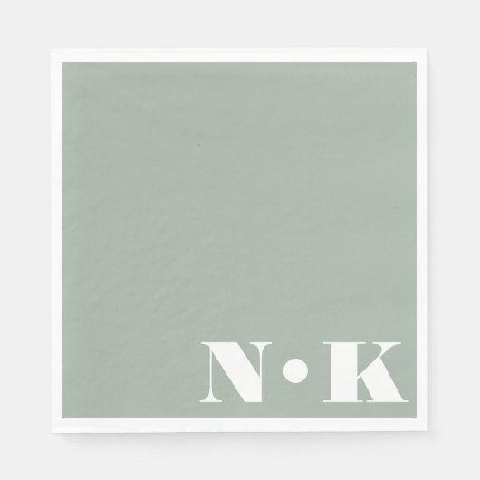 Serviette En Papier Monogramme moderne Initiales Dusty Sage Mariage pe (Devant)
