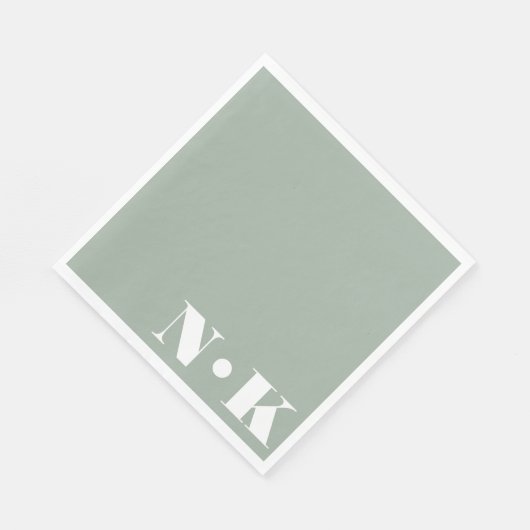 Serviette En Papier Monogramme moderne Initiales Dusty Sage Mariage pe (Coin)