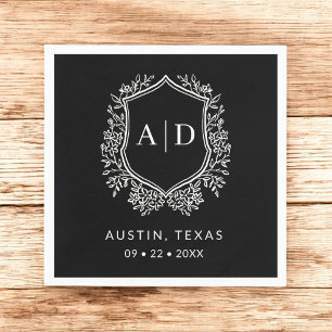 Serviette En Papier Monogramme moderne Mariage crête noire