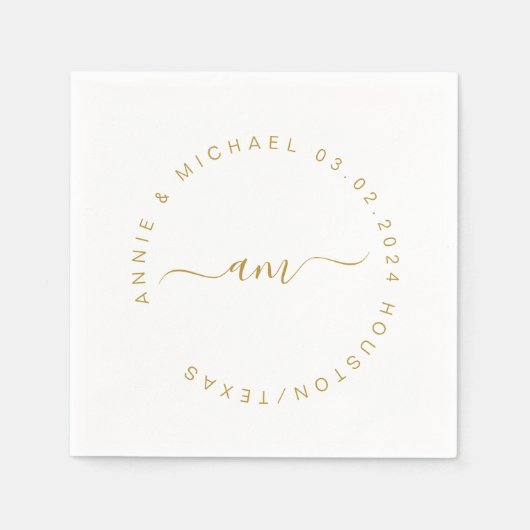 Serviette En Papier Monogramme, Moderne, Mariage minimal (Devant)