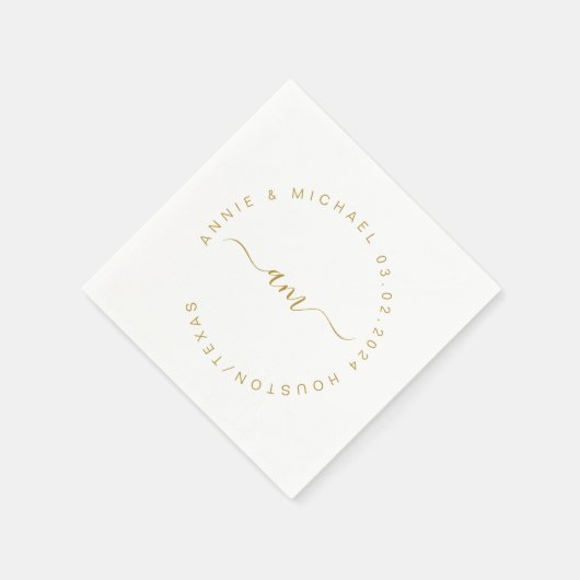 Serviette En Papier Monogramme, Moderne, Mariage minimal (Coin)