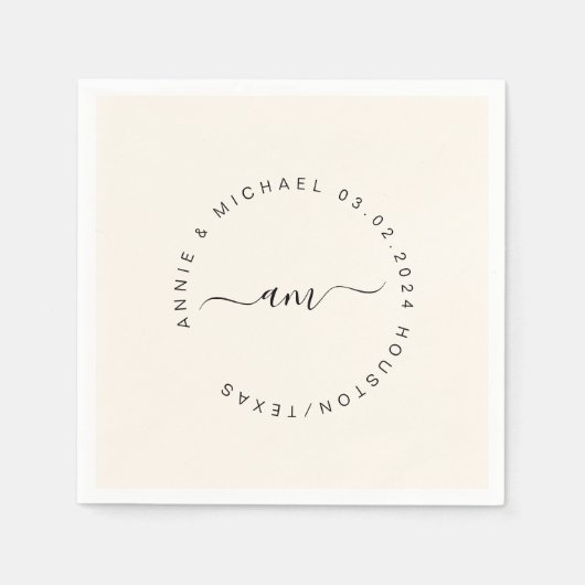 Serviette En Papier Monogramme, Moderne, Mariage minimal (Devant)