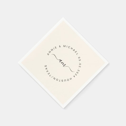 Serviette En Papier Monogramme, Moderne, Mariage minimal (Coin)