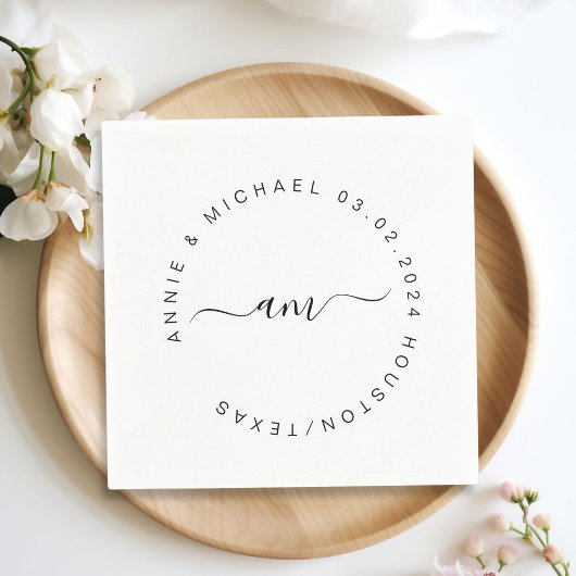Serviette En Papier Monogramme, Moderne, Mariage minimal
