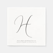 Serviette En Papier Monogramme moderne Mariage noir et blanc initial (Devant)