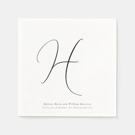 Serviette En Papier Monogramme moderne Mariage noir et blanc initial (Devant)