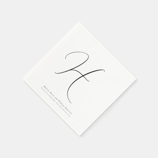 Serviette En Papier Monogramme moderne Mariage noir et blanc initial (Coin)