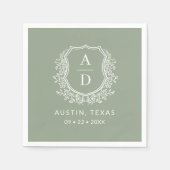 Serviette En Papier Monogramme moderne Mariage Sage Green Crest (Devant)
