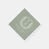 Serviette En Papier Monogramme moderne Mariage Sage Green Crest (Coin)
