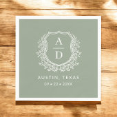 Serviette En Papier Monogramme moderne Mariage Sage Green Crest