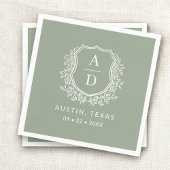 Serviette En Papier Monogramme moderne Mariage Sage Green Crest