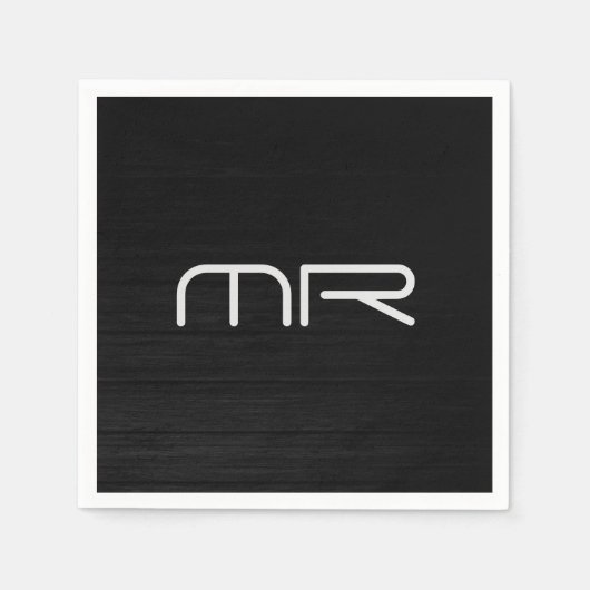 Serviette En Papier Monogramme moderne Noir Blanc Nom Initiales (Devant)