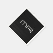 Serviette En Papier Monogramme moderne Noir Blanc Nom Initiales (Coin)