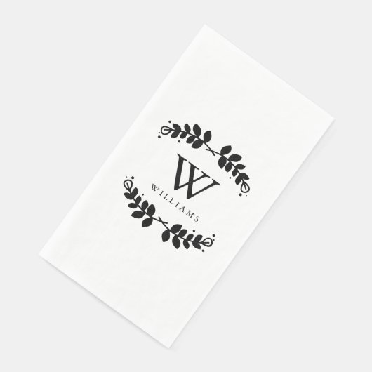 Serviette En Papier Monogramme moderne noir et blanc (Coin)