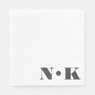 Serviette En Papier Monogramme moderne Noir initial Blanc Personnalisé