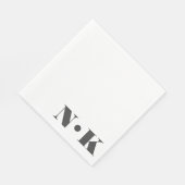Serviette En Papier Monogramme moderne Noir initial Blanc Personnalisé (Coin)