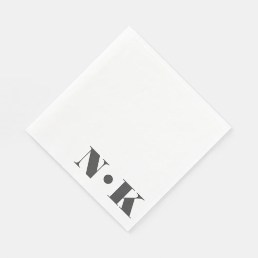 Serviette En Papier Monogramme moderne Noir initial Blanc Personnalisé (Coin)