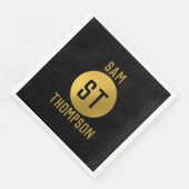 Serviette En Papier Monogramme moderne noir & or élégant personnalisé (Coin)