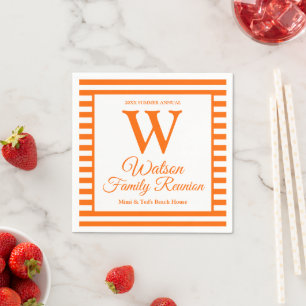 Serviette En Papier Monogramme moderne Orange Stripes Famille Réunion