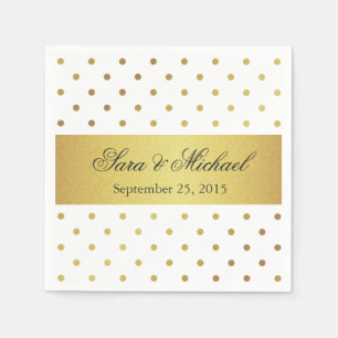 Serviette En Papier Monogramme moderne - Pois blanc et or