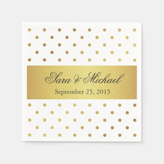 Serviette En Papier Monogramme moderne - Pois blanc et or (Devant)