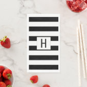 Serviette En Papier Monogramme moderne rayé noir et blanc (En situation)