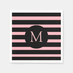 Serviette En Papier Monogramme moderne rose pâle et noir