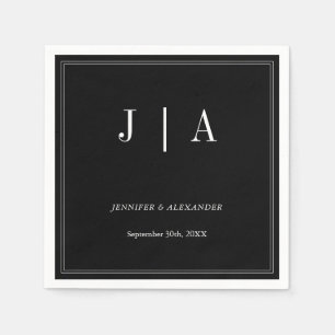 Serviette En Papier Monogramme Moderne Simple Mariage noir et blanc