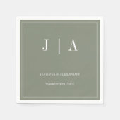 Serviette En Papier Monogramme Moderne Simple Sage Vert Mariage blanc (Devant)