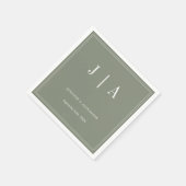 Serviette En Papier Monogramme Moderne Simple Sage Vert Mariage blanc (Coin)