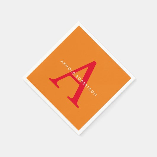 Serviette En Papier Monogramme moderne tendance orange rouge (Coin)