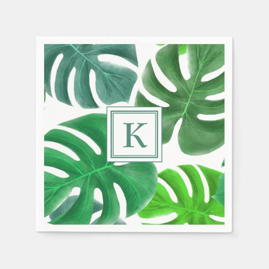 Serviette En Papier Monogramme moderne Vert Palm Feuille (Devant)