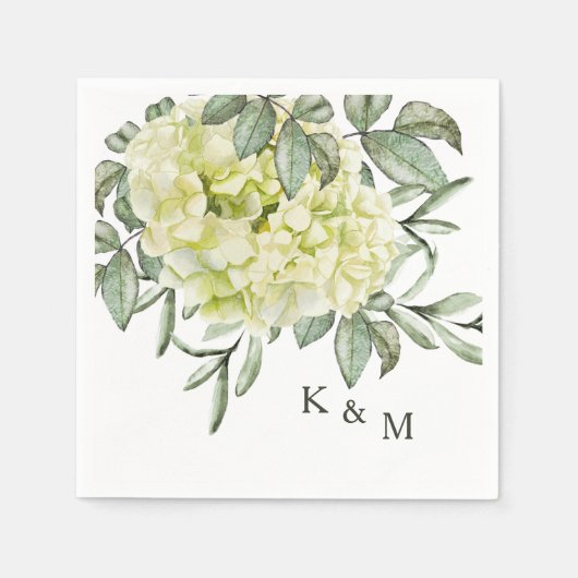 Serviette En Papier Monogramme monocoque Hydrangea simple en feuillage (Devant)