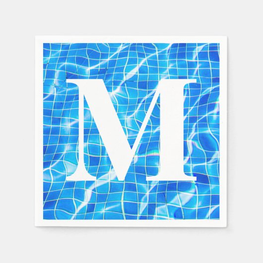 Serviette En Papier Monogramme Monogramme Piscine Bleue Aquatique (Devant)