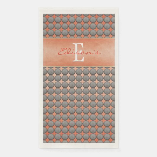 Serviette En Papier Monogramme Motif à points orange et gris Polka (Devant)
