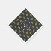 Serviette En Papier Monogramme motif d'ananas noir rétro (Coin)