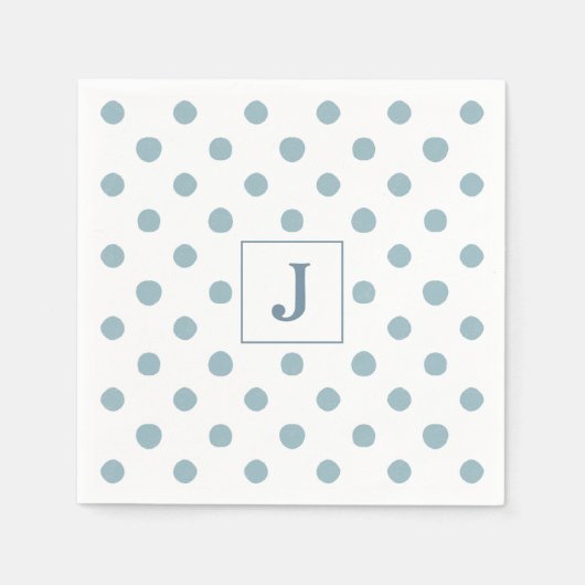 Serviette En Papier Monogramme Motif d'aquarelle simple Polka bleu (Devant)