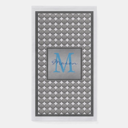 Serviette En Papier Monogramme Motif de points Polka bleu et gris (Devant)