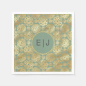 Serviette En Papier Monogramme Motif élégant pour Dahlias Vert & Or (Devant)