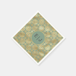 Serviette En Papier Monogramme Motif élégant pour Dahlias Vert & Or