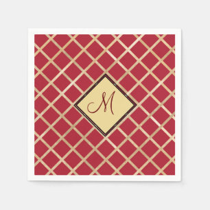 Serviette En Papier Monogramme Motif géométrique Diamant Or Rouge