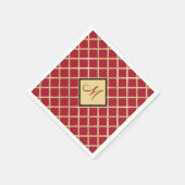 Serviette En Papier Monogramme Motif géométrique Diamant Or Rouge (Coin)