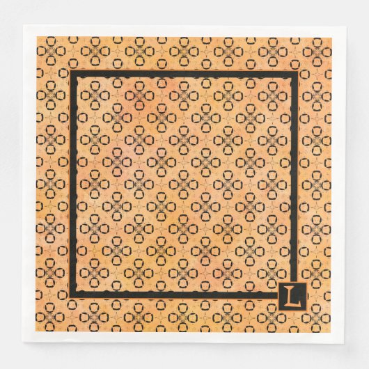 Serviette En Papier Monogramme Motif orange et noir rétro (Devant)
