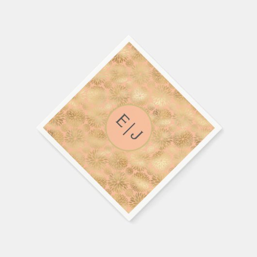 Serviette En Papier Monogramme Motif Peach & Gold Dahlias (Coin)